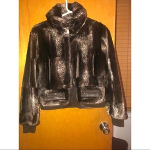 Fur with leather trim coat